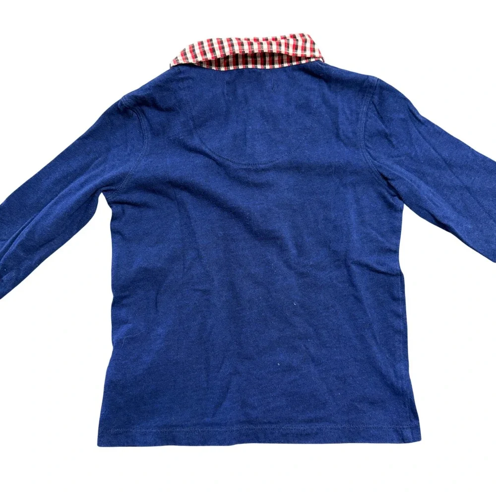 Baker by Ted Baker Boys Navy Blue Gingham Collar Long Sleeve Polo Shirt Size 3Y